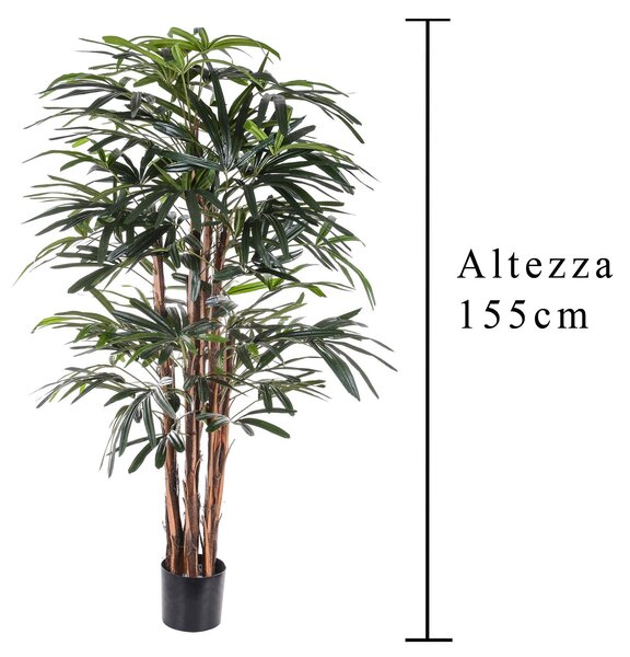 Rhapis Excelsa Artificiale con Vaso Altezza 155 cm Verde