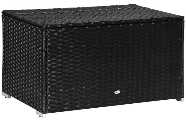 Baule Cassapanca da Giardino 95x60x58 cm in Rattan e Acciaio Nero