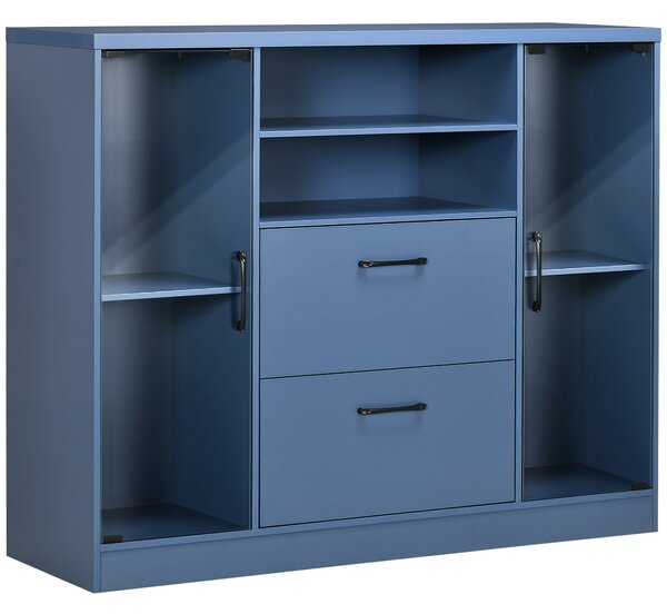Credenza Moderna 140x39,5x110 cm Ante in Vetro Blu Scuro