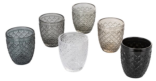 Set 6 Bicchieri Acqua Castle Stones in Vetro VdE Tivoli 1996 Grigio