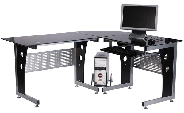 Scrivania da Ufficio ad Angolo Porta PC in MDF e Ferro 164x139x75 cm Nera