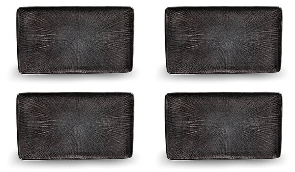 Set 4 Piatti Rettangolari 30x18x2,5 cm in Gres Kaleidos Sirius Neri