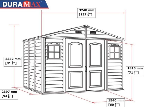 Casetta Box da Giardino 325x240x233 cm in PVC Avorio/Marrone