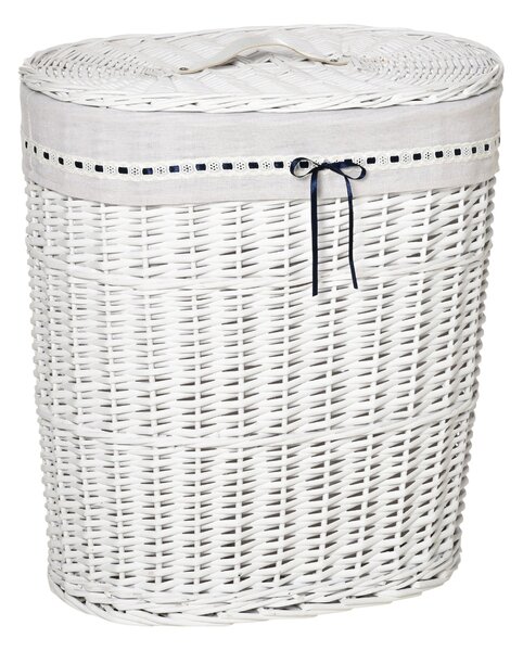 Cesto Portabiancheria 51x38x57 cm in Vimini con Coperchio e Sacco Interno Bianco