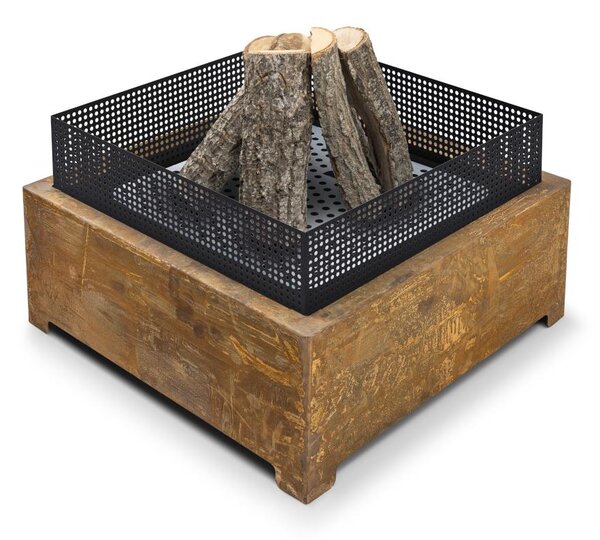 La ciotola e il pozzo per il fuoco del caminetto Favilla sono realizzati in acciaio Corten: un design senza tempo, resistente alle intemperie e durevole. Dimensioni: 55 x 55 x 37 cm, peso: 16 kg