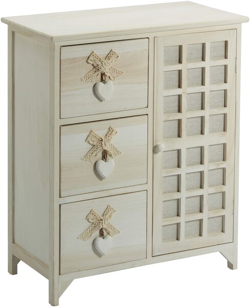 Cassettiera 3 Cassetti con Anta 62x32x73 cm in Legno con Cuore