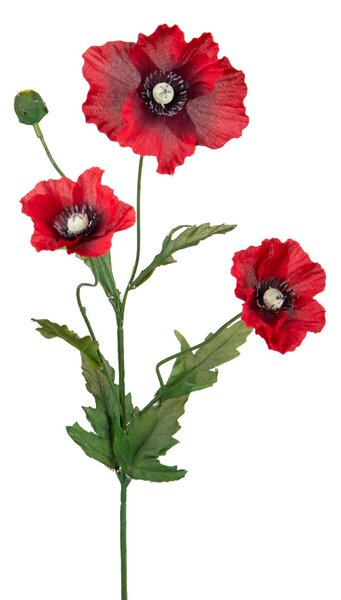 Set 8 Papaveri Artificiale di Campo con 4 Fiori Artificiali Altezza 65 cm Rosso