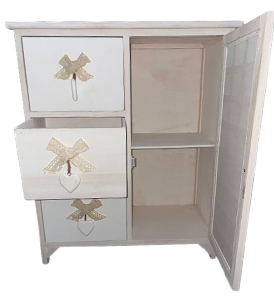 Cassettiera 3 Cassetti con Anta 62x32x73 cm in Legno con Cuore