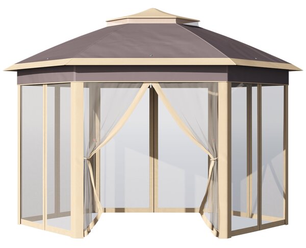 Gazebo Pieghevole da Giardino 4,05x3,4x2,85m con Zanzariera in Metallo e Tessuto Oxford Beige