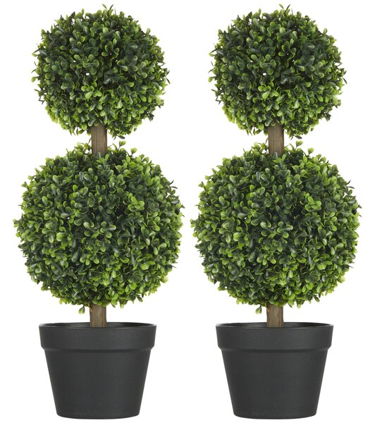Set 2 Piante Artificiali Bosso H60 cm con Vaso Verde