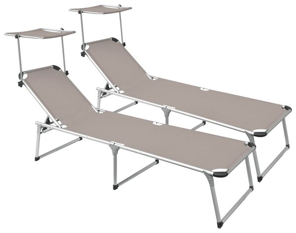 Set 2 Lettini Prendisole da Giardino Pieghevole 220x59x39 cm in Alluminio e Textilene Tortora