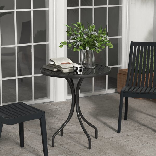 Outsunny Tavolo da Giardino Rotondo con Piano a Doghe in Acciaio, Ø66x71.5cm, Nero|Aosom