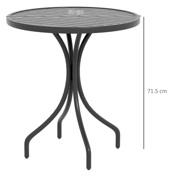 Outsunny Tavolo da Giardino Rotondo con Piano a Doghe in Acciaio, Ø66x71.5cm, Nero|Aosom
