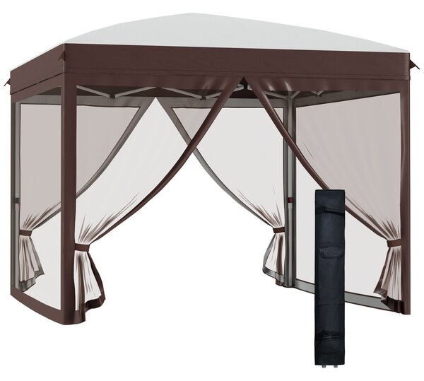 Gazebo da Giardino 3x3x2,7m con Zanzariera in Acciaio e Tessuto Oxford Crema e Caffè