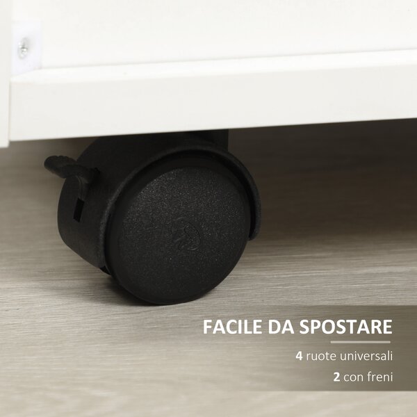 Vinsetto Cassettiera da Ufficio in Legno con 4 Cassetti, Ruote e Bordi Rialzati, 40x36x65cm, Bianco