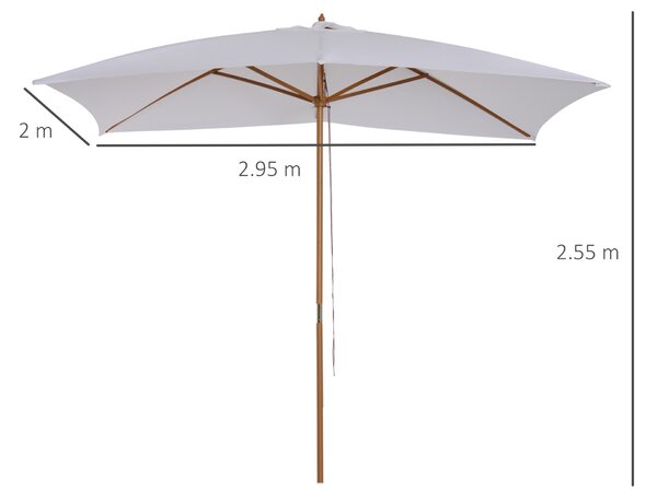 Outsunny Ombrellone m da Giardino 2x3 in Legno Laccato con Copertura Rimovibile, Bianco|Aosom