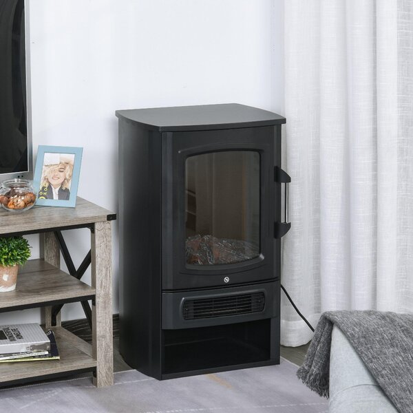 Camino Elettrico da Pavimento 44,5x32,1x74 cm Effetto Fiamma 2000W Nero