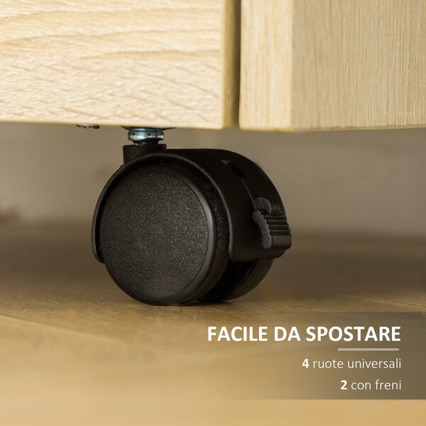 Vinsetto Cassettiera Ufficio minimalista in Legno con 4 Cassetti, Ruote e Bordi Rialzati, 40x36x65cm, per studio e casa, Legno Naturale | Aosom Italy