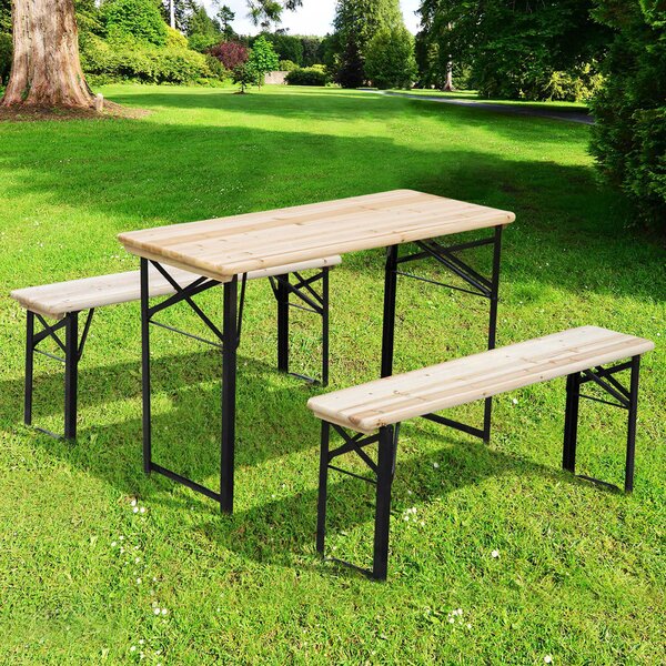 Outsunny Set Birreria 1 Tavolo (120x50cm) 2 Panche (120x25cm) Pieghevoli, Legno di Abete per Esterni/Eventi/Sagre/Picnic