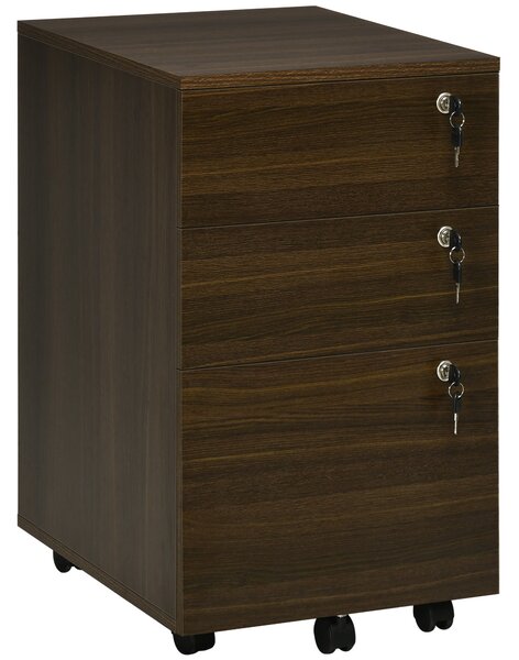 Cassettiera Schedario Portadocumenti 3 Cassetti 40x50x68,5 cm per Ufficio in MDF con Ruote Marrone