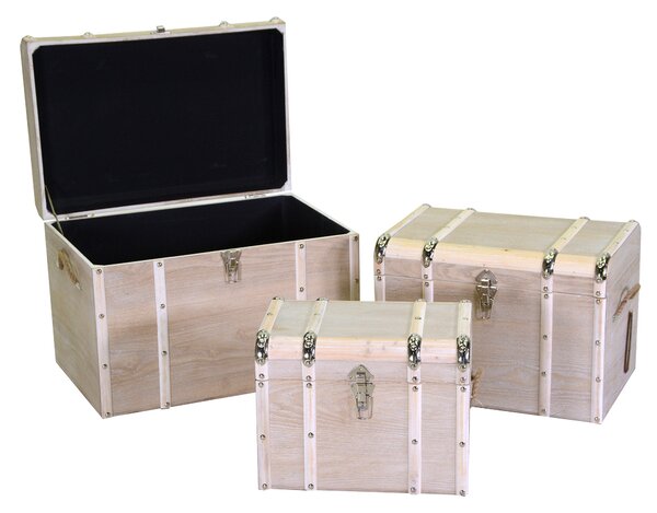 Set 3 Baule in legno sbiancato rettangolare