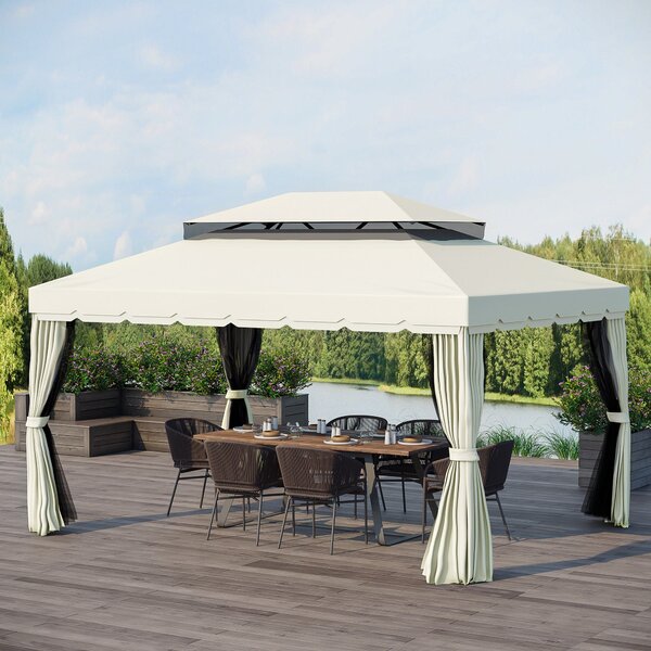 Gazebo da Giardino 3x4 m con Zanzariere e Doppio Tetto Klaus Bianco Crema