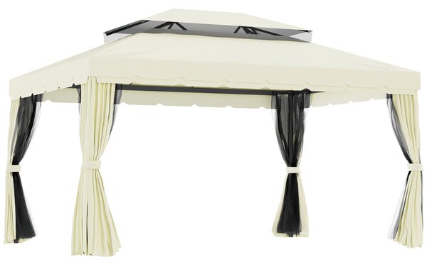 Gazebo da Giardino 3x4 m con Zanzariere e Doppio Tetto Klaus Bianco Crema