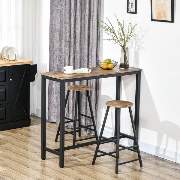 Set 2 Sgabelli Bar e Tavolo Alto in MDF e Acciaio Marrone Rustico e Nero