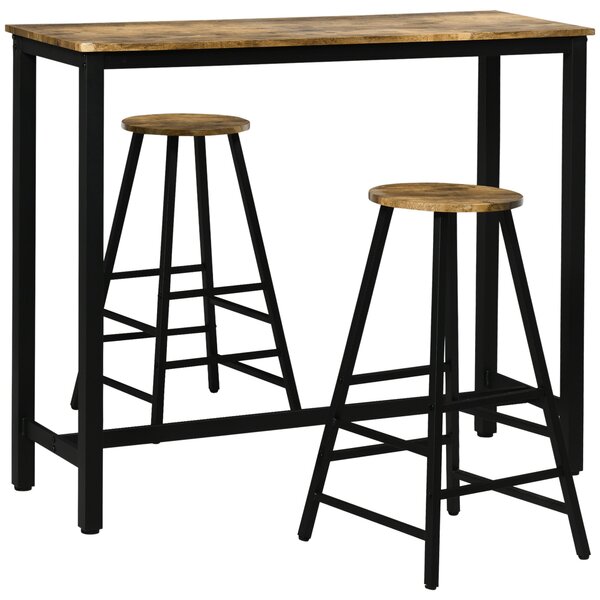 Set 2 Sgabelli Bar e Tavolo Alto in MDF e Acciaio Marrone Rustico e Nero