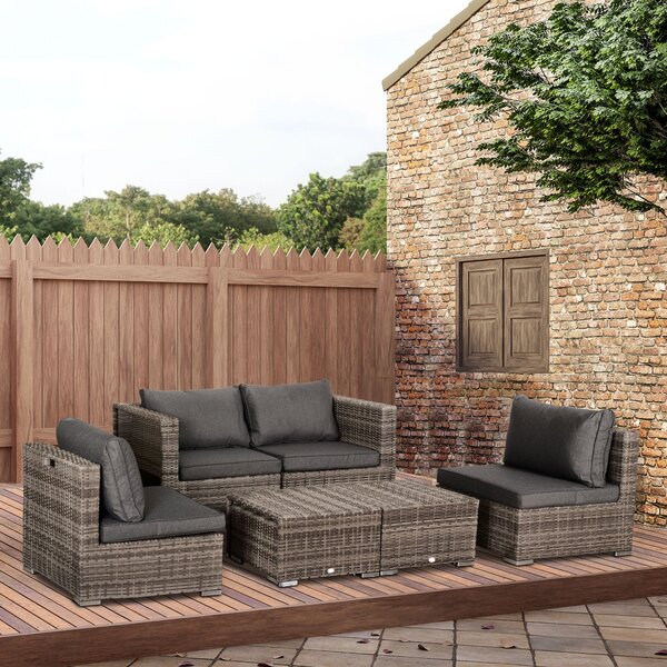 Set Salotto da Giardino in Polyrattan Divano 2 Poltrone Kore Grey Grigio