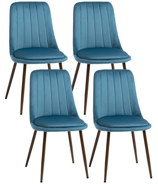 Set 4 Sedie Imbottite 47x55x86 cm in Poliestere e Acciaio Blu