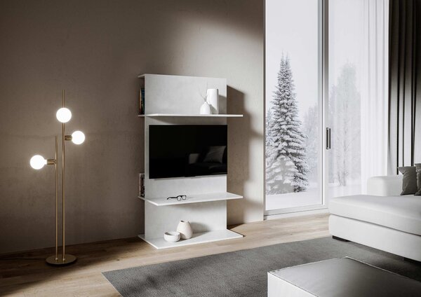 Porta TV a Parete 100x50x170,4 cm con 3 Ripiani Loki A Bianco Spatolato