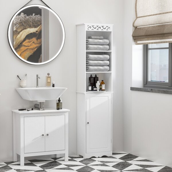 Mobile a Colonna per Bagno in Legno 40x23x160 cm Floreale Bianco