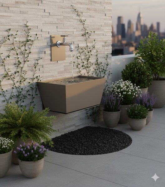 Fontana a Parete da Giardino con Rubinetto e Vasca Belfer 42/PRQ Tortora