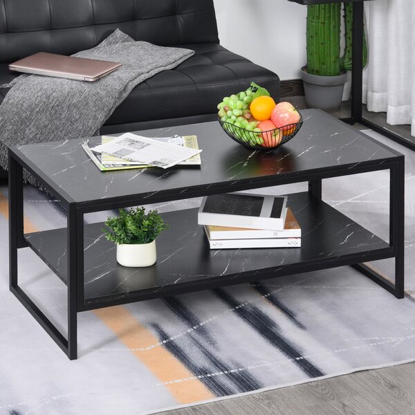 Tavolino Rettangolare da Caffè 106x50x47 cm Nero Effetto Marmo