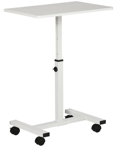 Tavolino Porta PC 60x40x52,5-84 cm con Ruote in Truciolato e Metallo Bianco