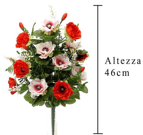 Set 2 Bouquet Artificiale Composto di 14 Fiori Artificiali di Anemone Altezza 46 cm Rosso