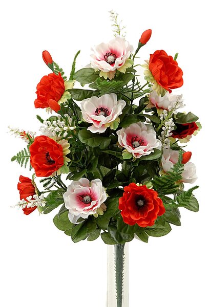 Set 2 Bouquet Artificiale Composto di 14 Fiori Artificiali di Anemone Altezza 46 cm Rosso