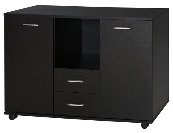 Armadietto 2 Ante 2 Cassetti 100x40x71 cm il Legno Truciolato Nero