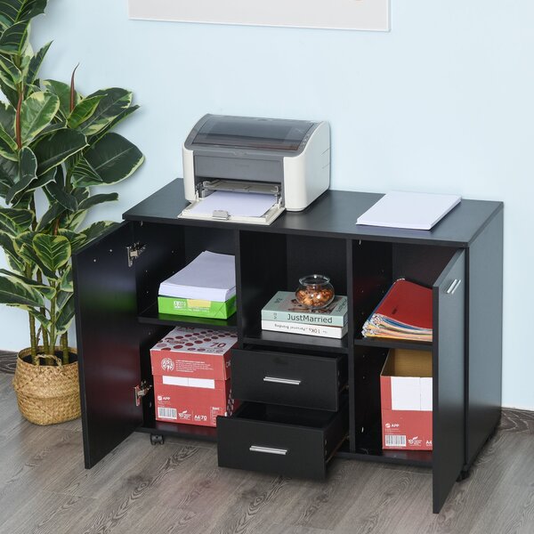 Armadietto 2 Ante 2 Cassetti 100x40x71 cm il Legno Truciolato Nero