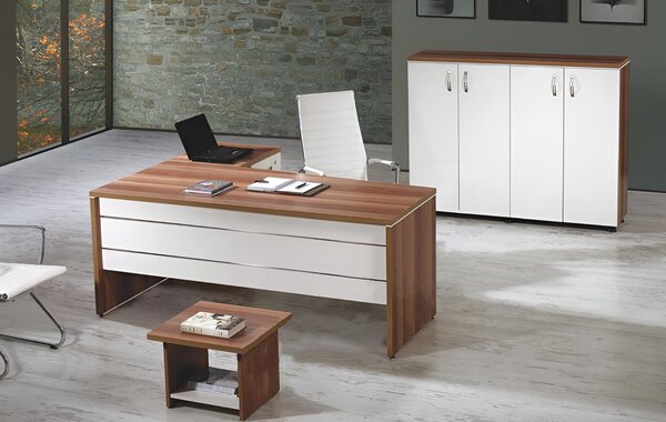 Set da ufficio Scrivania ad angolo Mobili da ufficio Armadio 3 pezzi Legno Bianco