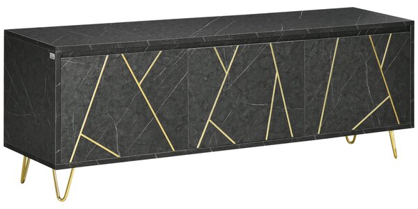 Mobile TV Fino a 65" 147x35x52 cm con Armadietti e Ante a Chiusura Ammortizzata in MDF e Metallo Nero