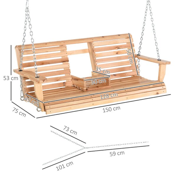 Dondolo 3 Posti Sospeso 150x75x53 cm con Tavolino Pieghevole in Legno