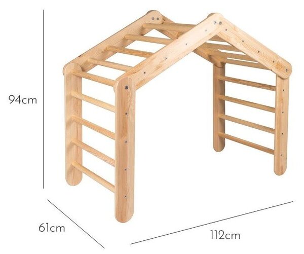 Pikler triangolo montessori rosa/di colore naturale in pino massiccio 112x61x94 cm Montessori – Meowbaby