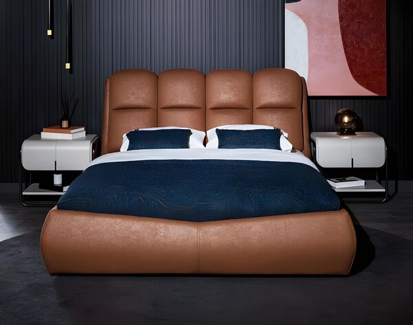 Set letto matrimoniale Comodini Marrone 4 pezzi Armadio angolare in legno