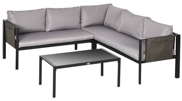 Set Salotto da Giardino Divano Angolare e Tavolino in Acciaio Grigio e Nero