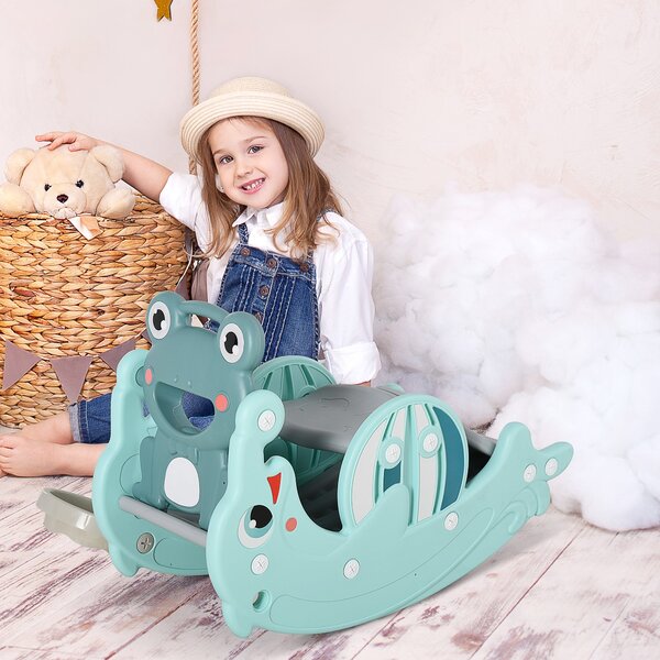 Cavallo a Dondolo 72x34x47 cm con Scivolo e Canestro Verde