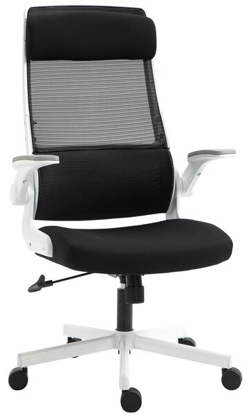 Sedia Poltrona Direzionale da Ufficio 77x75x115-125 cm in Tessuto a Rete Poliestere Nera e Bianca