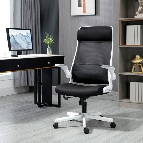 Sedia Poltrona Direzionale da Ufficio 77x75x115-125 cm in Tessuto a Rete Poliestere Nera e Bianca