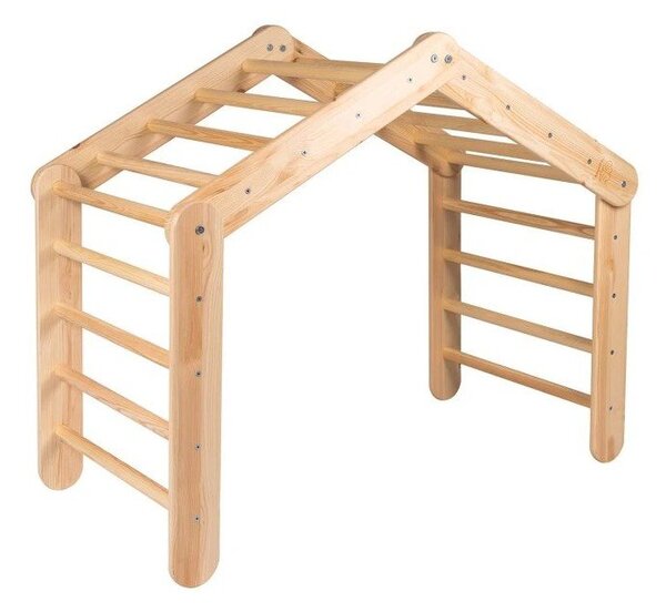 Pikler triangolo montessori rosa/di colore naturale in pino massiccio 112x61x94 cm Montessori – Meowbaby